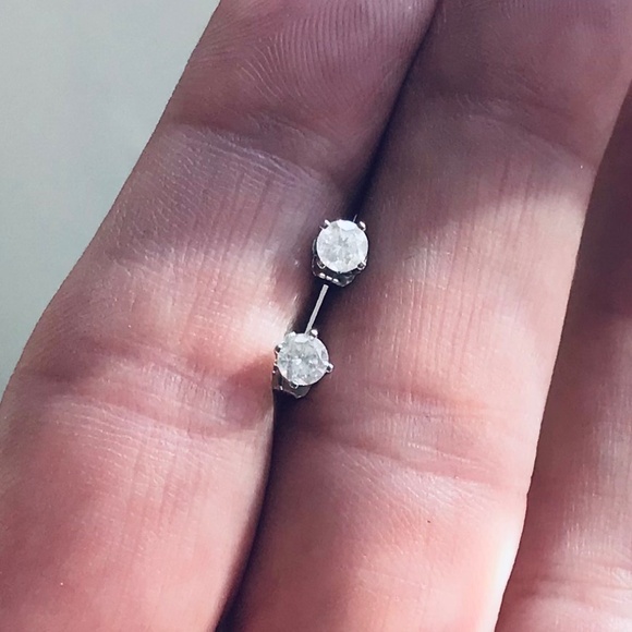 Solid 14K White Gold & Genuine Diamond Stud Earrings - Picture 9 of 11